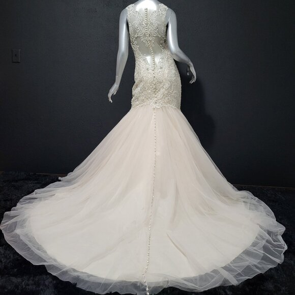 NWT~$3300~ALLURE~8/10~IVORY EMBELLISHED RHINESTONE BEADED TRAIN WEDDING DRESS - Picture 10 of 16